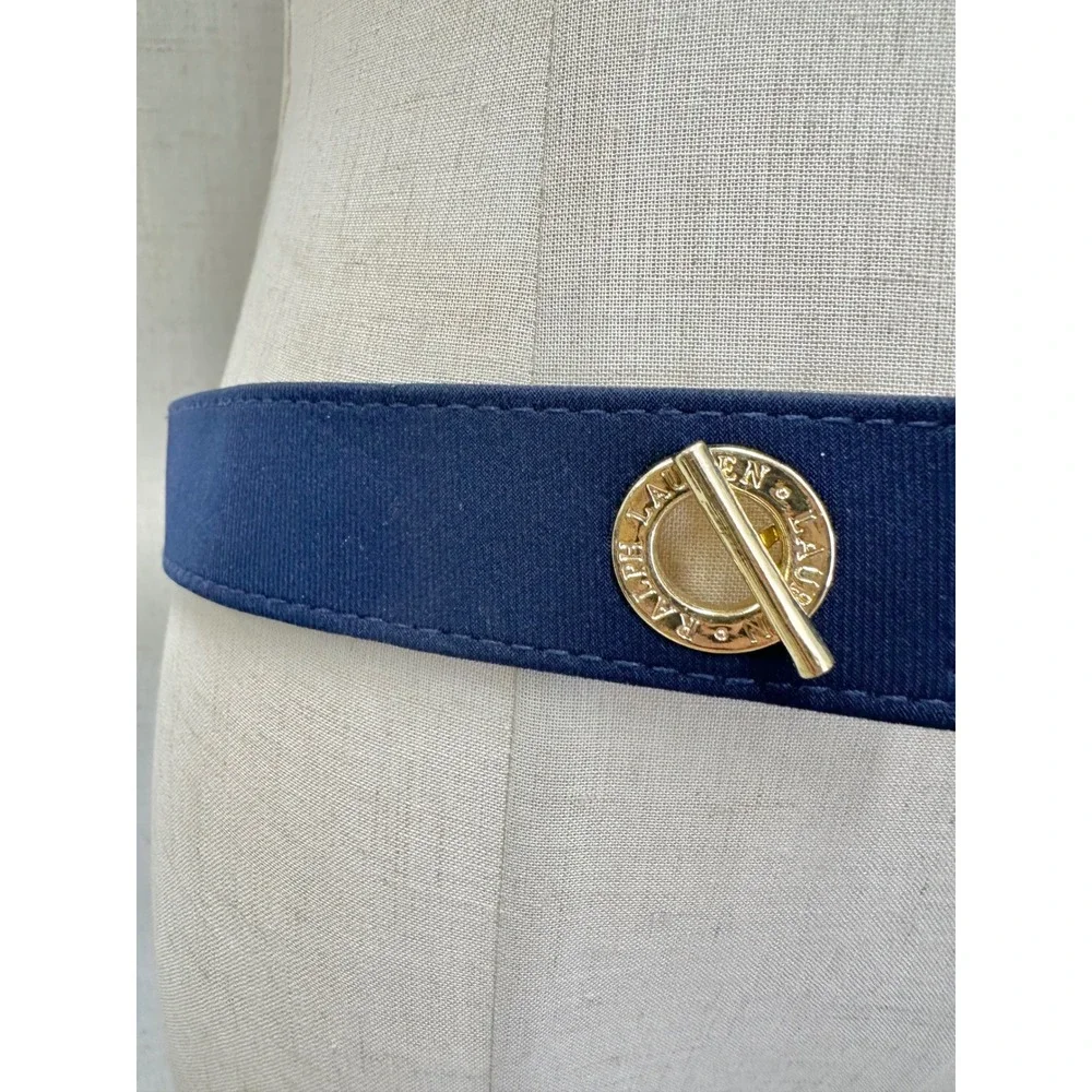 Ralph‎ Lauren Navy Blue Grosgrain Gold Chain Toggle Belt One Size Adjustable